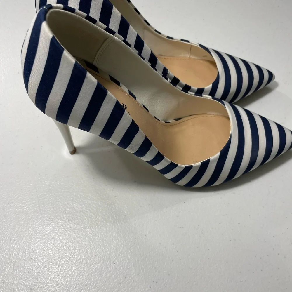 JustFab Striped Navy and White Heels SB-